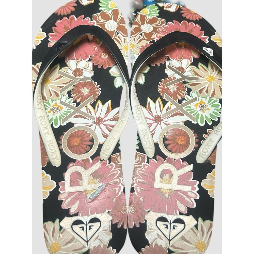 Roxy Flip Flops Womens 9 Floral Logo Sandals Preowned Beach - Picture 4 of 4